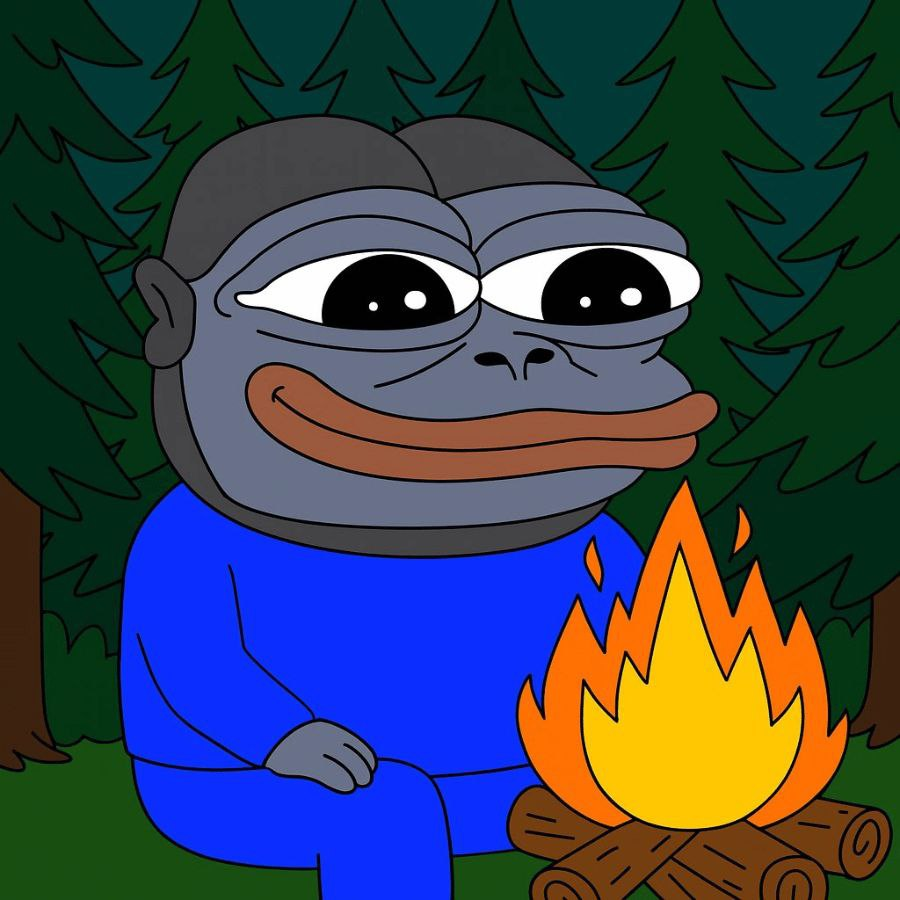 Example Monke meme showing a character by a campfire